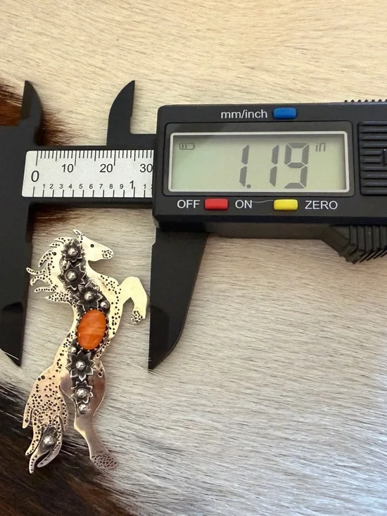 ❤️ Spiny Oyster Decorative Sterling Hand Stamped Statement Horse Pendant 2.16”L - Picture 10 of 11